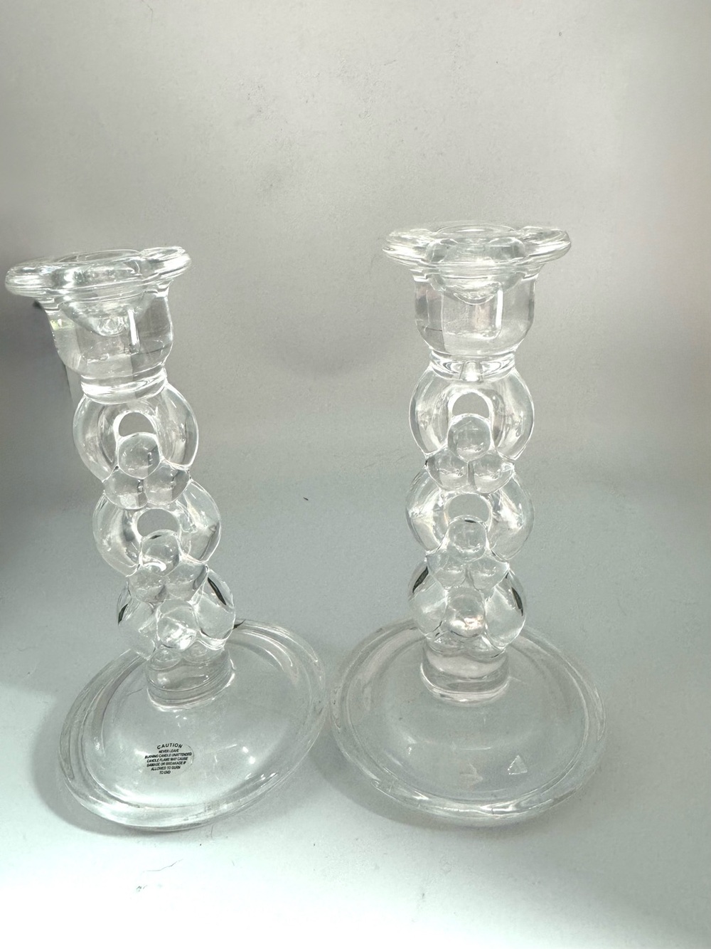 Clear Glass Link-Style Candle Holders – Pair - Picture 2 of 5